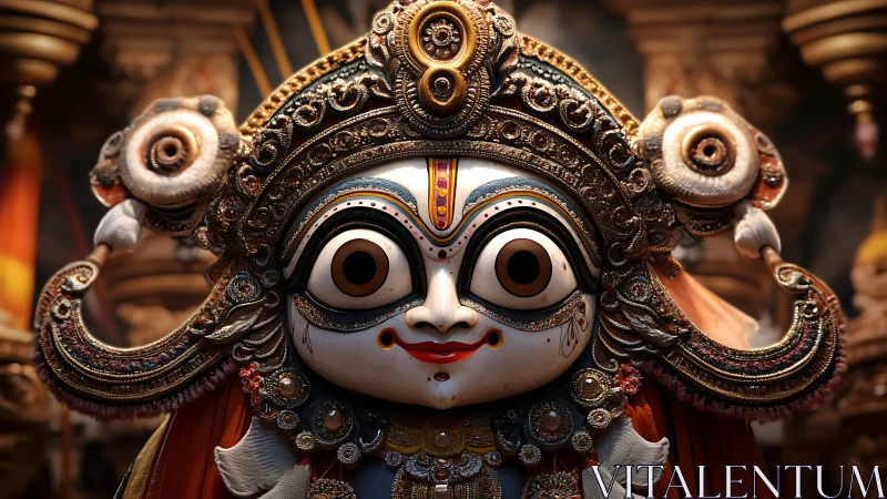 Intricate deity mask radiates festive energy in vivid colors