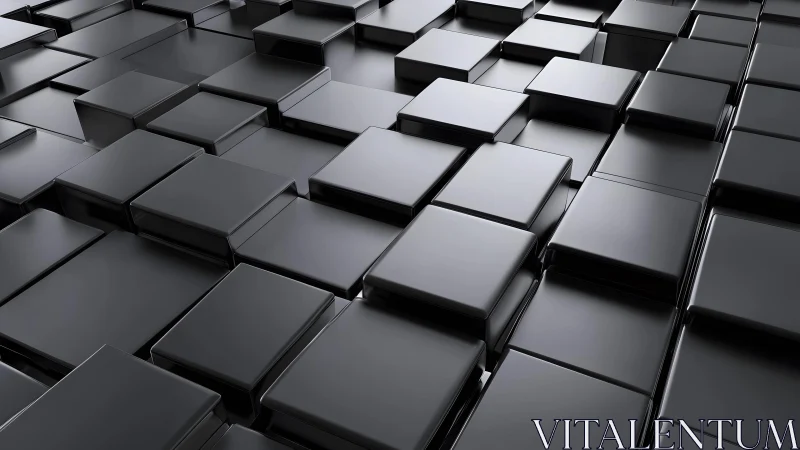 Orderly array of glossy black square blocks in perspective.
