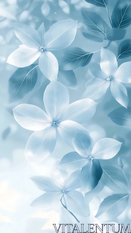 Five-Petal Florals with Translucent Petals in Soft Blue Tonal Range