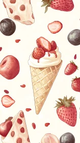 Strawberry lattice cone array with dispersed dessert elements.