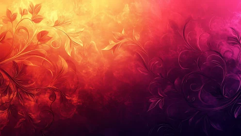 Floral scrollwork glowing in fiery gradient haze backdrop.