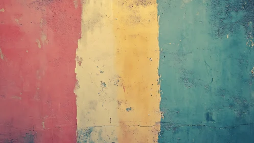 Tricolor weathered plaster wall with vertical pigment bands.