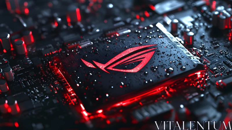 Futuristic Gaming Chipset with Red LED Lighting and ROG Logo.