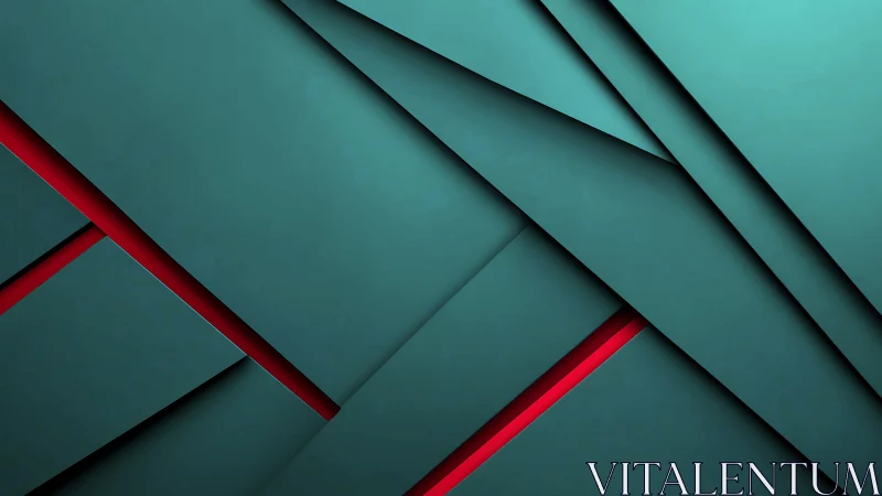 Teal geometric layered panels with bold red accents.