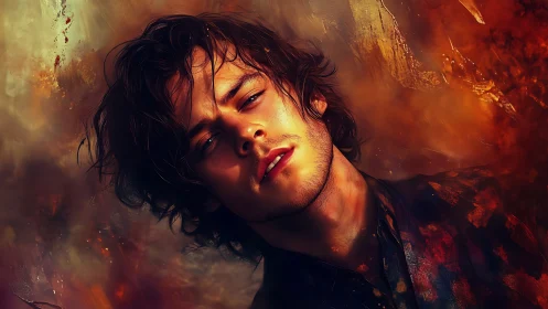 Male portrait in warm abstract digital environment.