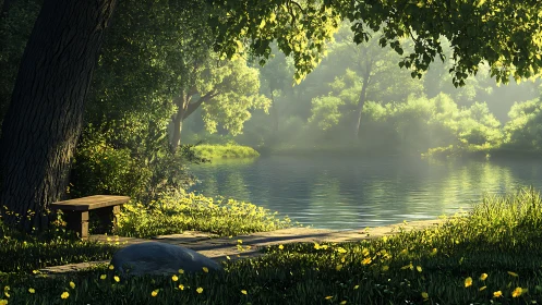 Lakeside luminance study with diffuse foliage occlusion path.