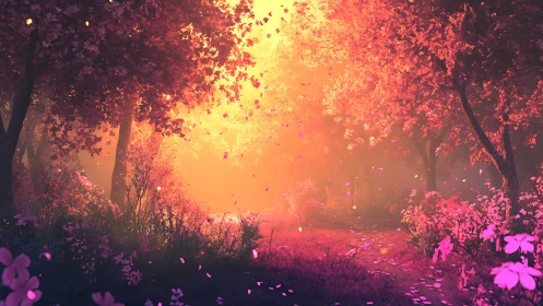 Enchanted Forest Path: Glowing Twilight Journey Through Nature's Embrace