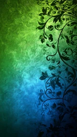 Gradient vines curl across cool green and blue light