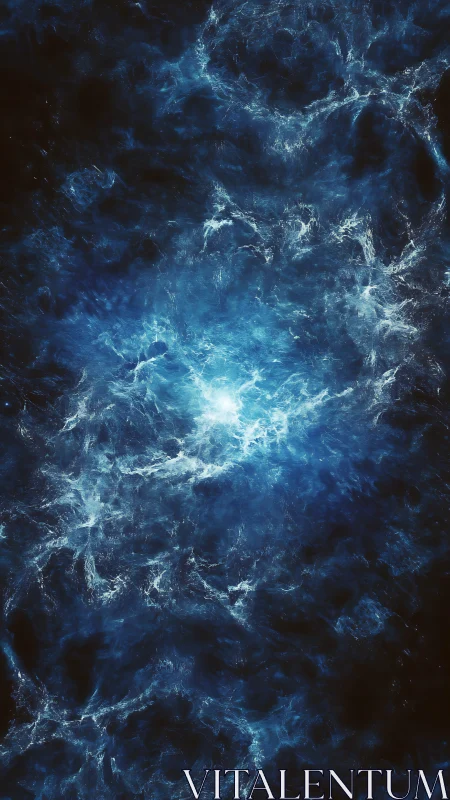 Energetic blue nebular cloud rendered as high-contrast fractal field