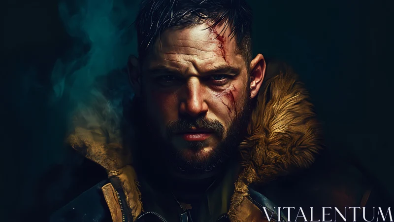 Battle-worn soldier portrait with cinematic rim lighting.