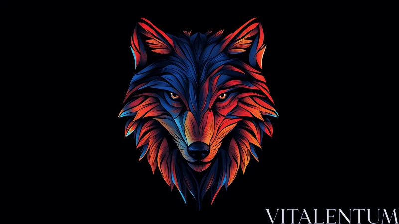 Neon wolf portrait glows in layered abstract gradients.
