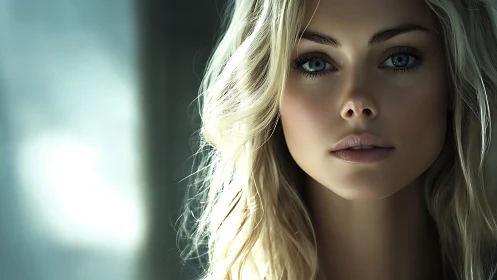 Close-up digital portrait shows blonde woman in soft light