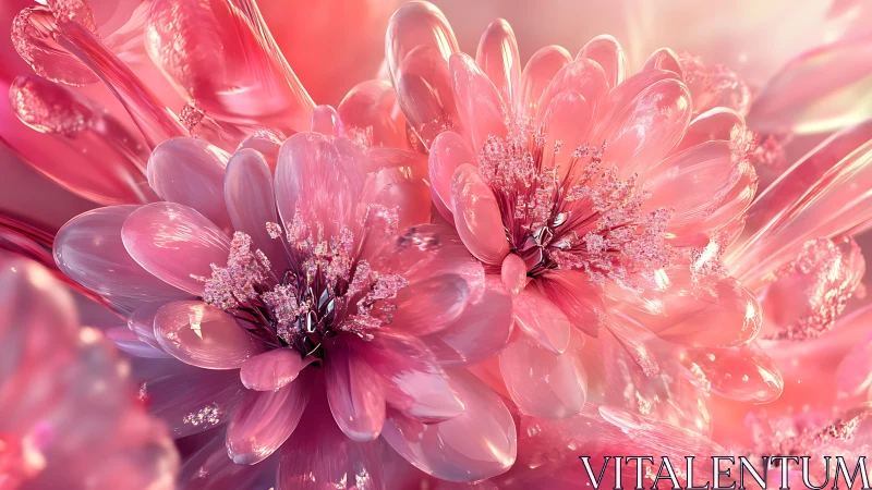 Translucent pink 3D blossoms rendered with high specular bloom