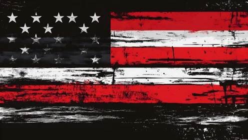 Grunge American flag reinterpretation with red white black stripes.