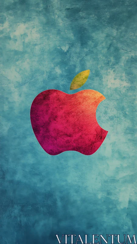 Prismatic apple silhouette glowing on textured teal sky.