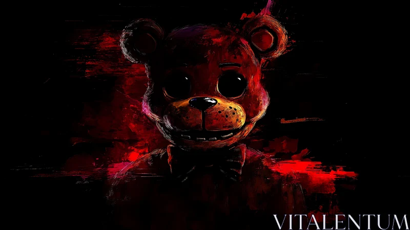 Shadowy teddy bear glows with eerie red digital energy