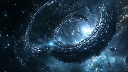 Vast rotating ring megastructure in deep interstellar space.