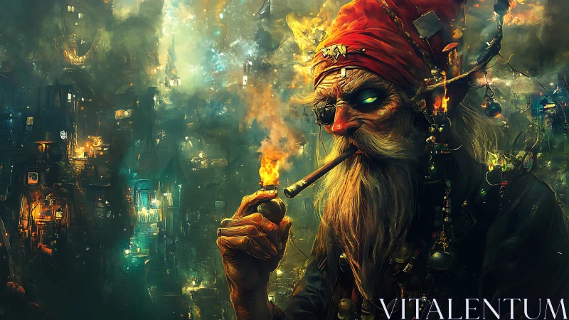 Mystic gutter pirate lights the night with embered calm.