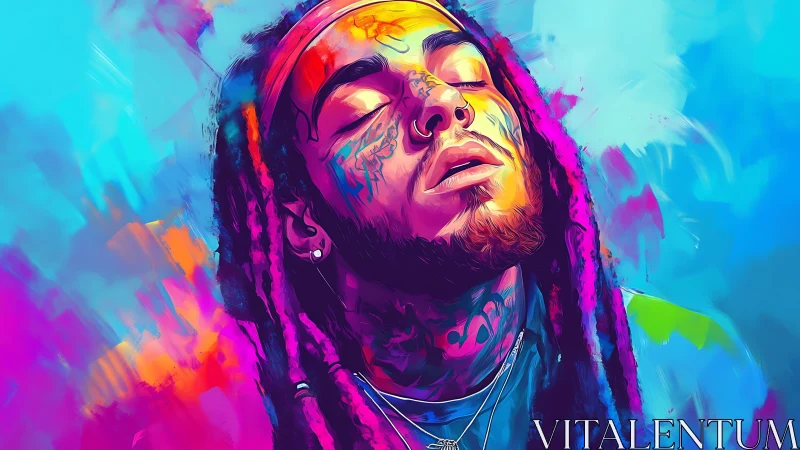 Vibrant portrait celebrates peaceful expression in neon color