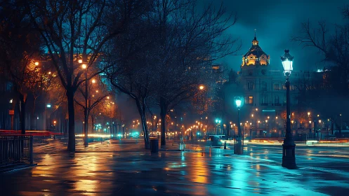 Midnight boulevard after rain, where neon puddles quietly listen.