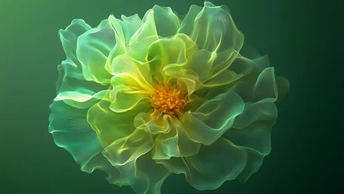 Translucent green digital flower with layered mesh petals.