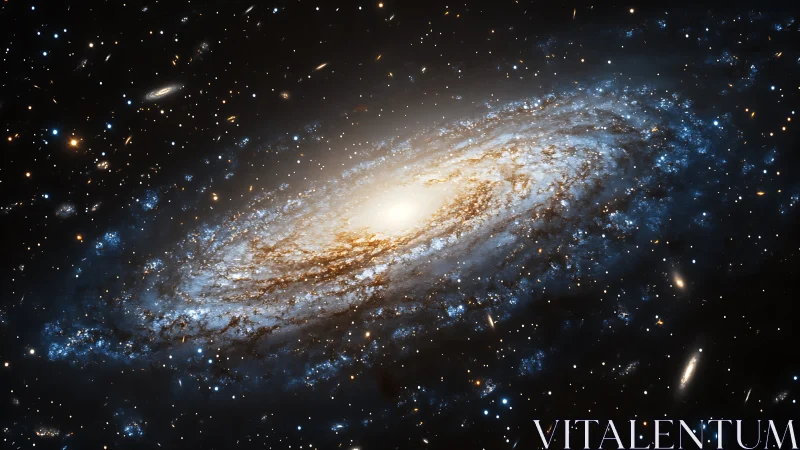 Spiral galaxy core glows amid dense starfield and dust lanes