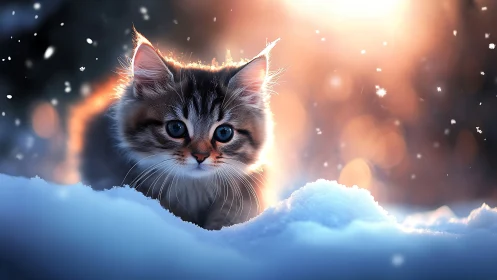 Glowing Kitten Emerges from Winter Wonderland Snow