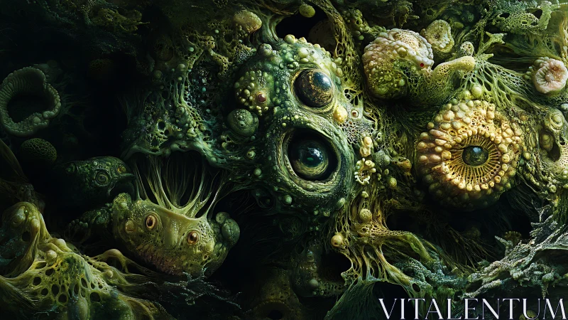 Swamp-eyed microcosm blooming with eerie sentient spores.