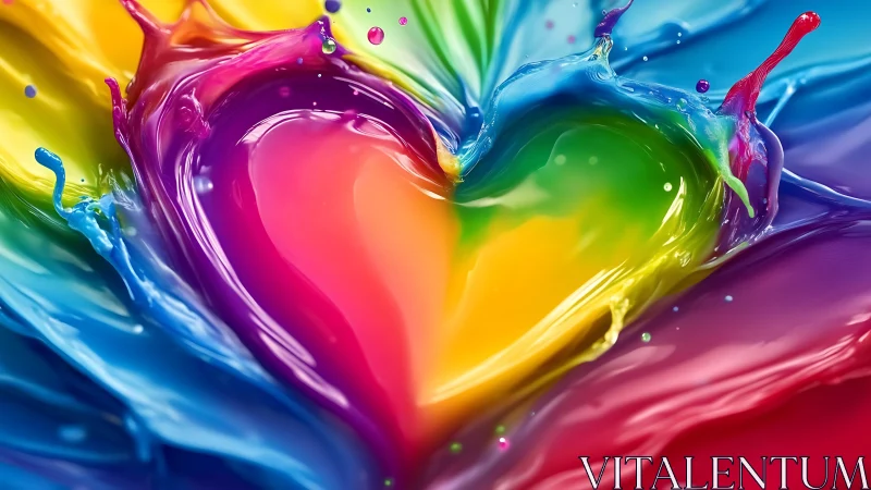 Vibrant liquid heart formed by swirling rainbow colors.