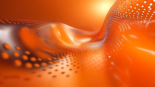 Abstract orange wave with dotted pattern in digital 3D style.