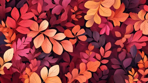 Layered stylized leaves in red and orange gradient pattern.