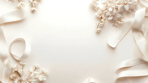 Ivory ribbon frame with delicate white floral accents.