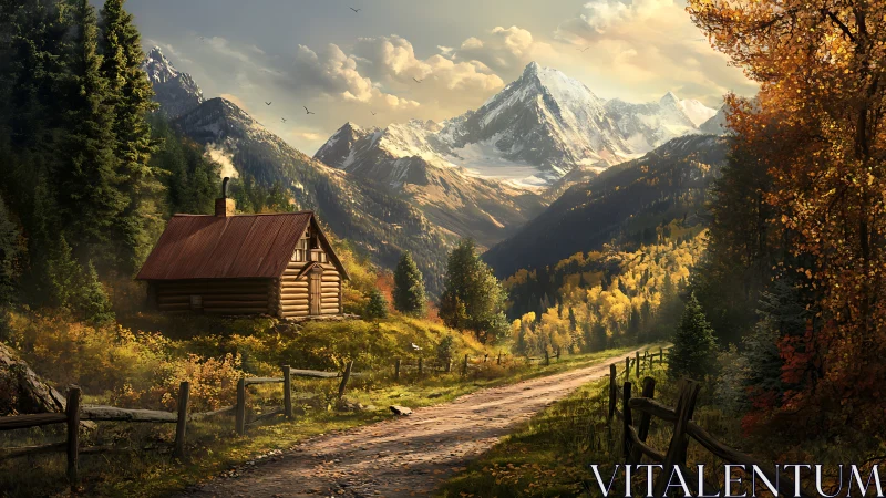 Golden mountain cabin welcomes wanderers along a quiet path