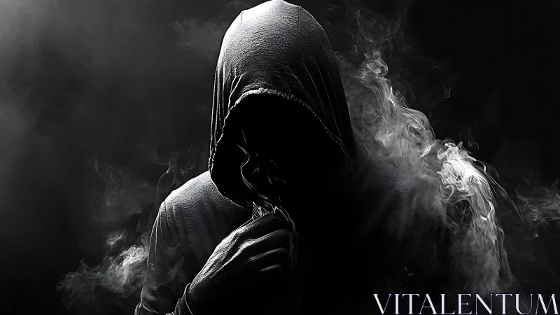 Mysterious hooded figure rises quietly from swirling smoke