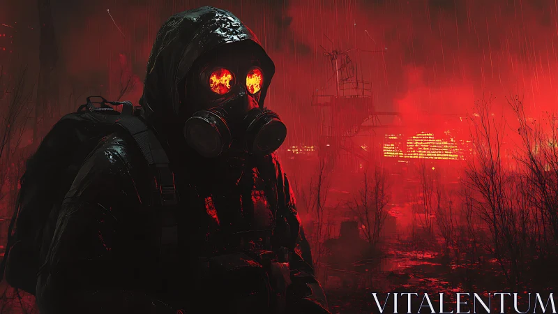 Radiant-eyed wanderer crossing the red storm wasteland.