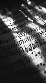 Monochrome close-up documents printed musical notation