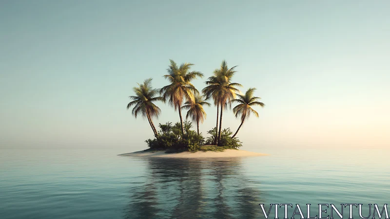 Solitary Palm Trees on Small Island in Calm Water