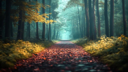 Forest Path Autumn. Ethereal Woods Light.