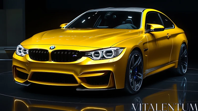 Yellow BMW coupe displayed under controlled studio lighting