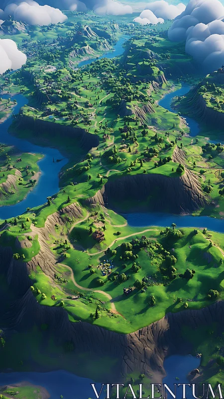 Alpine Valley Network: Aerial Landscape with Lakes.