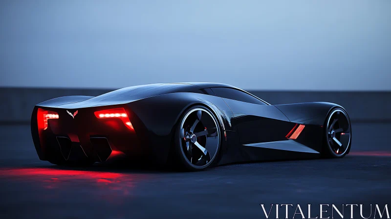 Midnight black concept supercar with neon rear lighting.