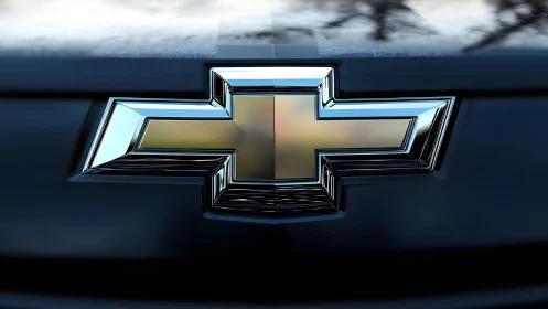 Chevrolet emblem close-up on dark vehicle with metallic finish.