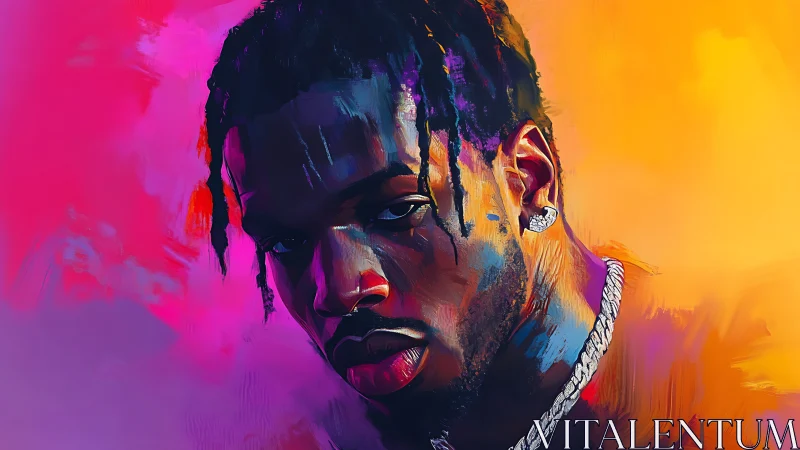 Digital portrait of man with braids on vivid color field.