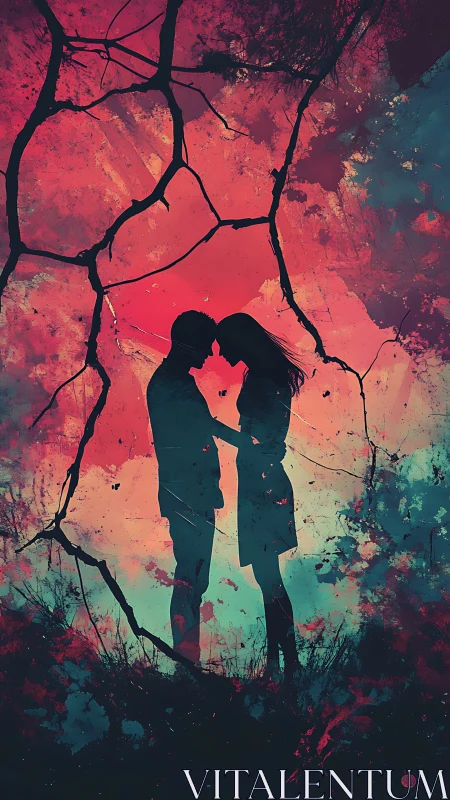 Silhouettes Entwined Beneath Crimson Wilderness.