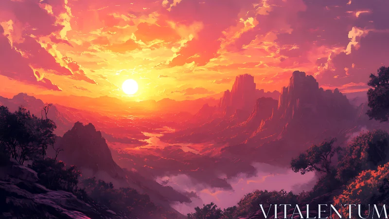 Radiant volcanic canyon sunset rendered in cinematic digital art