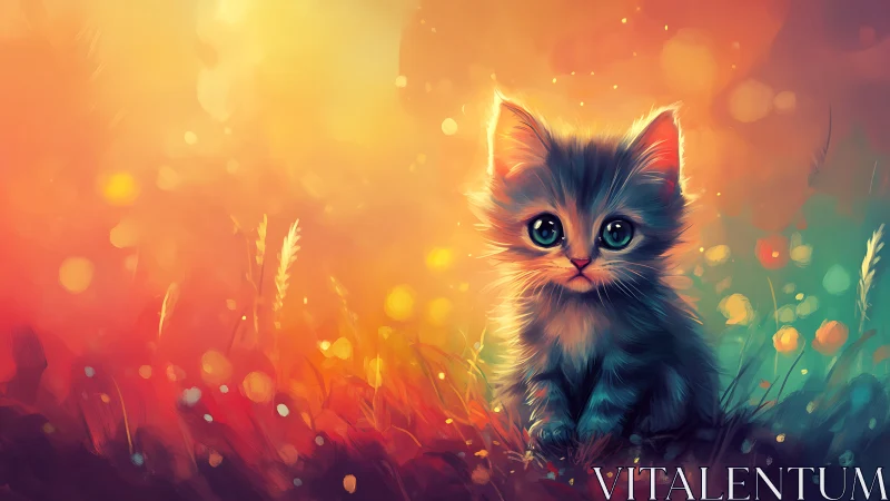 Glowing Kitten in a Dreamy Golden Garden.