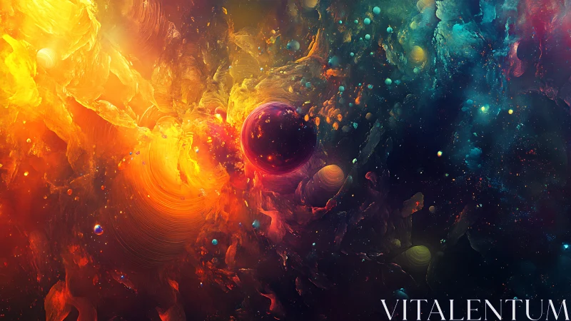 Nebular vortex encircles luminous planet in chromatic deep space