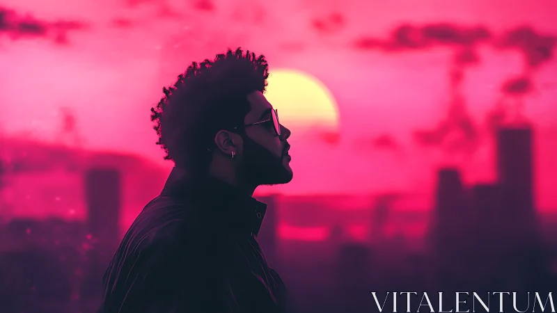 Neon magenta skyline silhouette under overexposed urban sun.