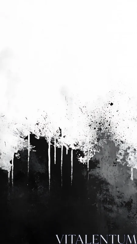 Black and white abstract ink splatter divides the canvas clearly