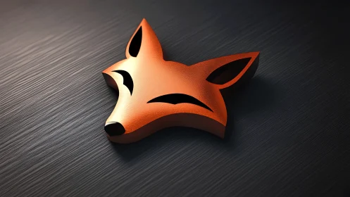 Metallic fox logo emblem on dark brushed surface.